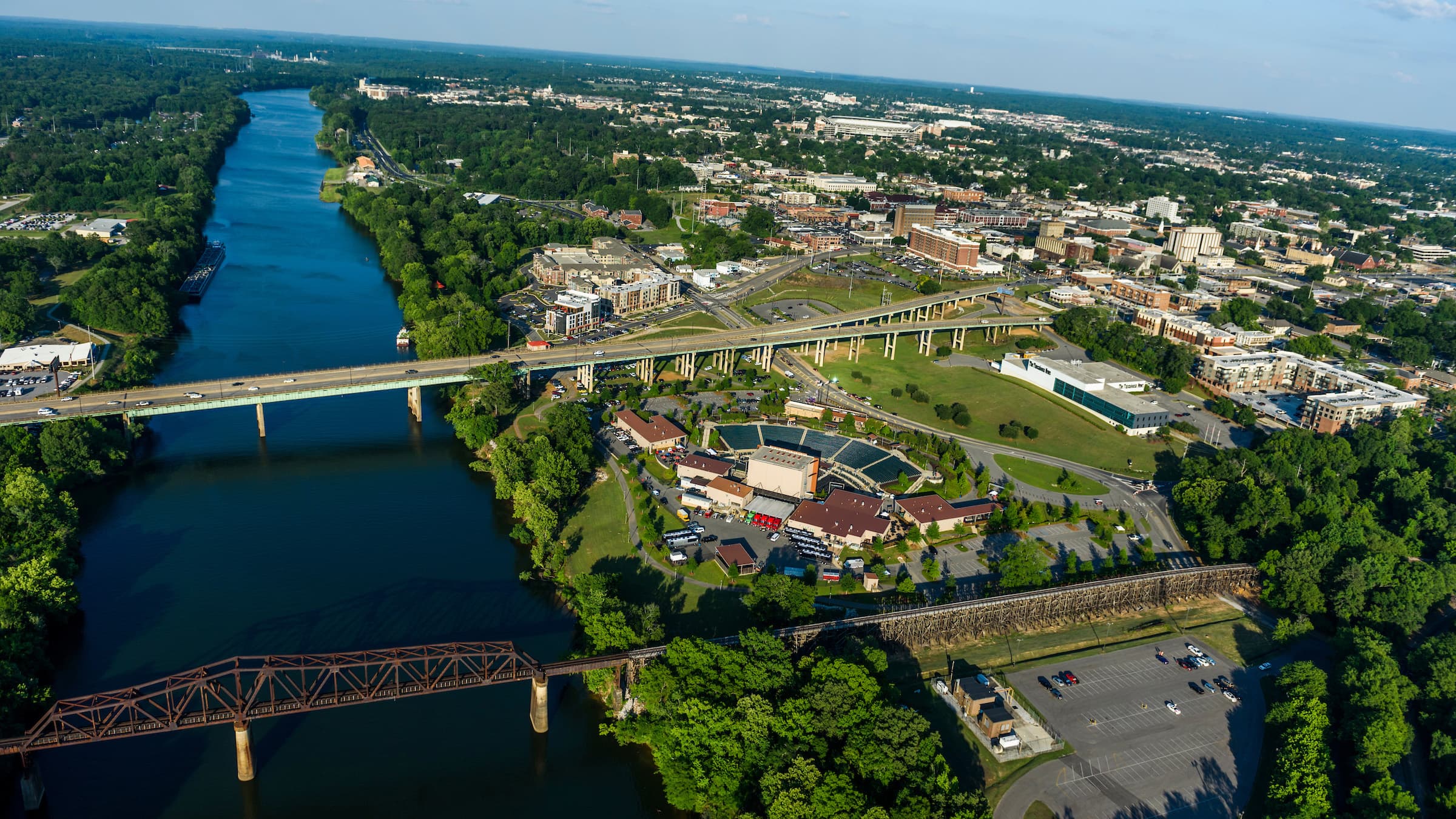 Aerial view of downtown Tuscaloosa and the UA campus